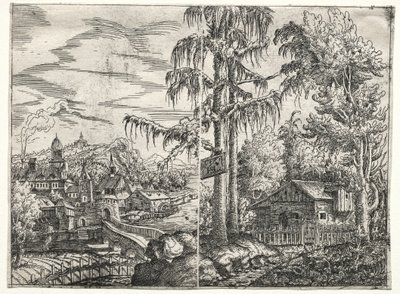 Landschaft mit der Stadt an einem Fluss und dem Häuschen zwischen Bäumen von Hanns Sebald Lautensack