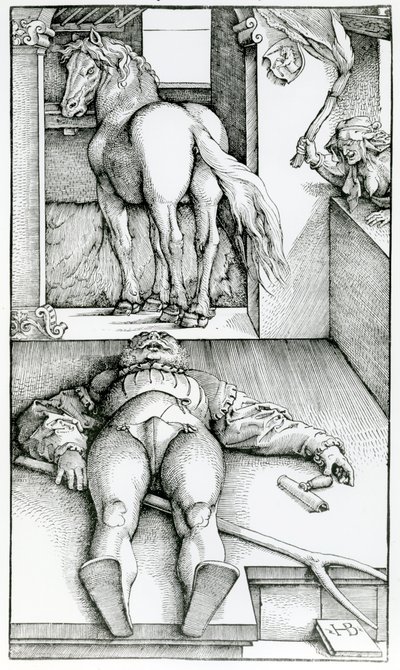 Schlafender Stallbursche und Zauberin von Hans (after) Baldung Grien