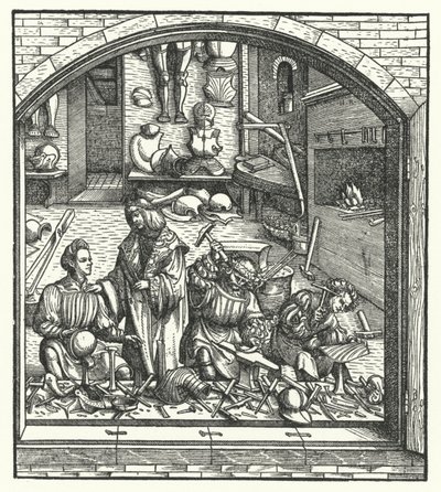 Erzherzog Maximilian von Österreich besucht einen Rüstungsmacher von Hans (after) Burgkmair