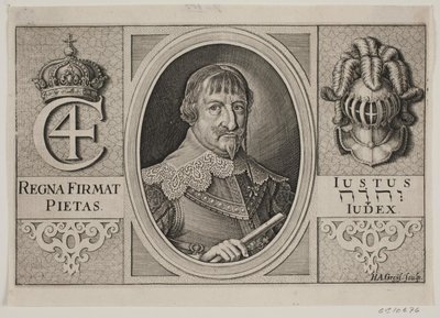 Christian IV. Illustration zu Peder Vinstrup, "Den danske Hornblæser", 1644 von Hans Andreas Greys