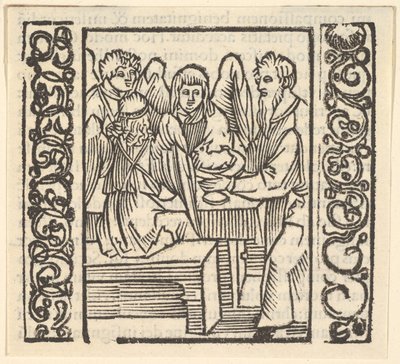 Engel an einem Tisch bedient, Illustration aus Speculum Passionis von Hans Baldung