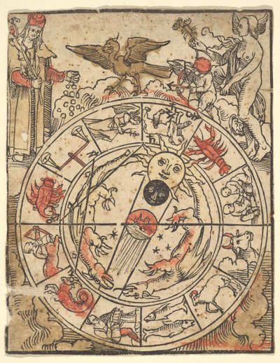 Karte der Tierkreiszeichen mit Venus, Amor und einem Bischofsheiligen von Hans Baldung