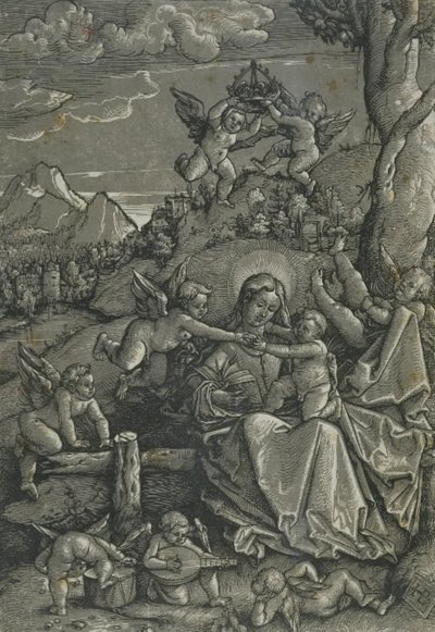 Madonna mit Kind und Engeln in einer Landschaft von Hans Baldung Grien