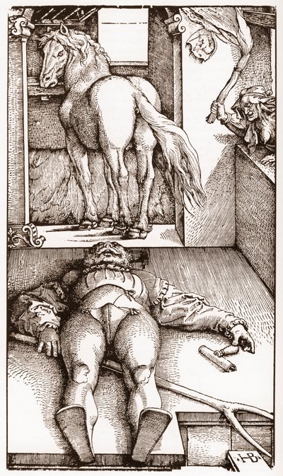 Der verhexte Stallknecht - (Schlafender Stallknecht und Zauberin) Holzschnitt von Hans Baldung Grien (1485-1544) um 1544 von Hans Baldung Grien