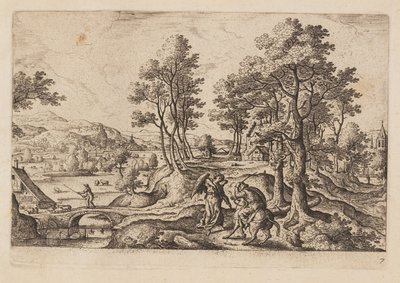 Tafel 7, aus Landschaften mit Szenen aus dem Alten und Neuen Testament und Ovids Metamorphosen von Hans Bol