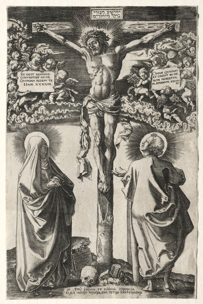 Christus am Kreuz zwischen der Jungfrau und St. Johannes, 1542 von Hans Brosamer