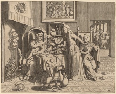 Die verliebte Nonne zwischen dem Abt und dem Mönch von Hans Collaert the Elder