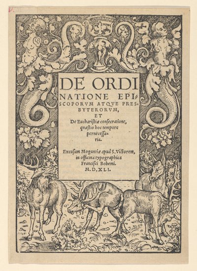 Titelrahmen mit drei Hirschen und einer Hirschkuh, frühes 16. Jahrhundert von Hans Cranach