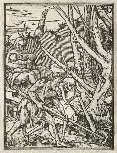 Der Totentanz: Vertreibung aus dem Paradies, Adam bebaut den Boden von Hans Holbein