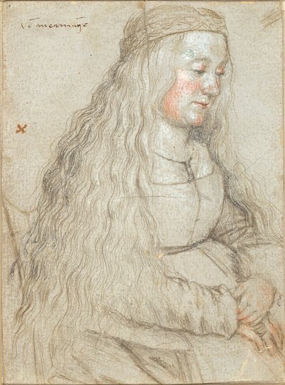 Sitzende Braut mit fließendem Haar und Stirnband von Hans Holbein d.Æ.