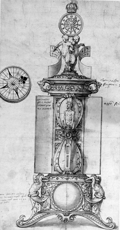 Entwurf für eine Uhrensalz, um 1543 von Hans Holbein der Jüngere