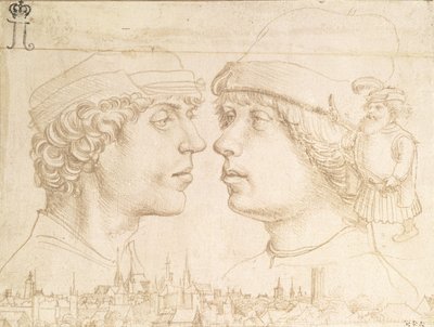Porträts von zwei Jugendlichen, einem Zwerg und einer Stadtansicht, ca. 1514 von Hans Holbein der Jüngere