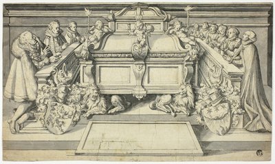 Entwurf für Epitaph: Familienmitglieder knien vor Grabmal von Hans Holbein the Younger