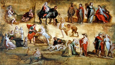 Mythologische und religiöse Szenen: Ein Werkstatt-Modello von Hans III Jordaens