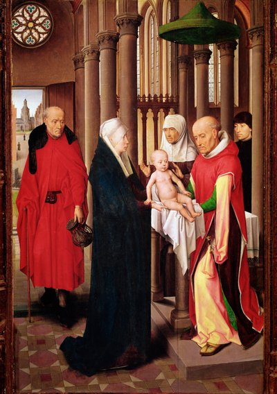 Darstellung im Tempel. Rechtes Panel des Triptychons der Anbetung der Könige von Hans Memling