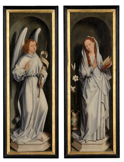 Rückseite eines Flügelpaares mit der Verkündigung von Hans Memling