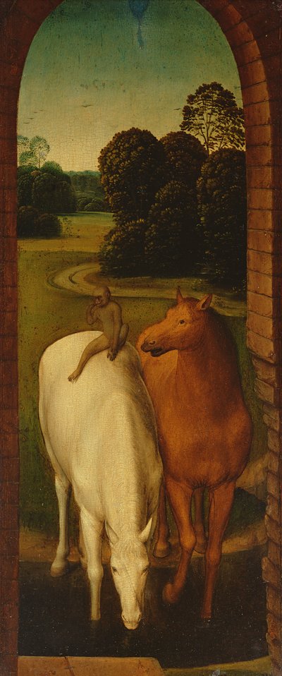 Zwei Pferde in einer Landschaft von Hans Memling