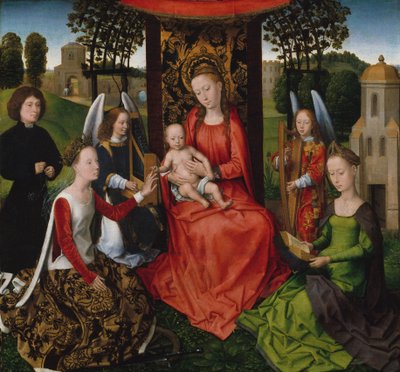 Jungfrau und Kind mit den Heiligen Katharina von Alexandria und Barbara, frühe 1480er von Hans Memling