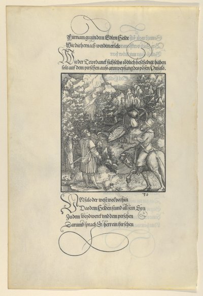 Unfalo verursacht, dass Theuerdanck in eine Falle während einer Jagd gerät, aus Theuerdanck, 1517 von Hans Schäufelein the Elder