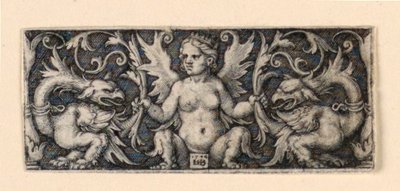 Fries mit geflügelter Frauenfigur und zwei grotesken Hähnen von Hans Sebald Beham