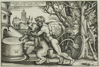 Herkules und der nemeische Löwe, aus Die Arbeiten des Herkules von Hans Sebald Beham