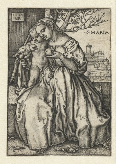 Maria mit Kind und Papagei und Birne von Hans Sebald Beham