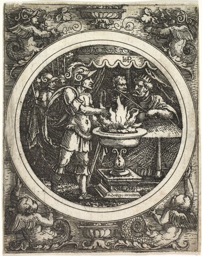 Mucius Scaevola hält seine Hand ins Feuer von Hans Sebald Beham