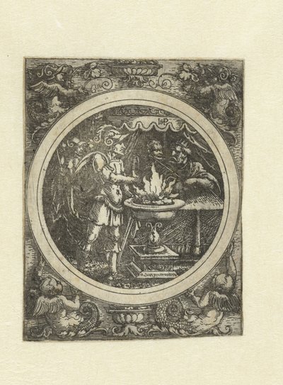 Mucius Scaevola mit seiner rechten Hand im Feuer von Hans Sebald Beham