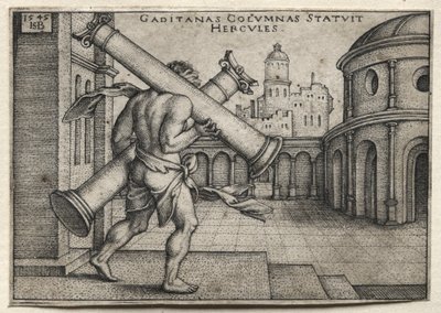 Die Arbeiten des Herkules: Herkules trägt die Säulen von Gades, 1545 von Hans Sebald Beham