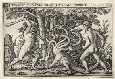 Die Arbeiten des Herkules: Herkules tötet die lernäische Hydra, 1545 von Hans Sebald Beham