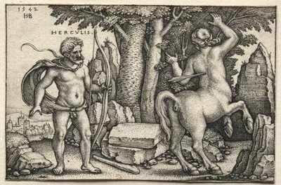 Die Arbeiten des Herkules: Herkules schießt auf Nessus, 1542 von Hans Sebald Beham