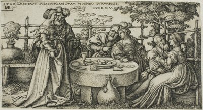 Der verlorene Sohn verschwendet sein Vermögen, Platte zwei aus Die Geschichte des verlorenen Sohnes von Hans Sebald Beham