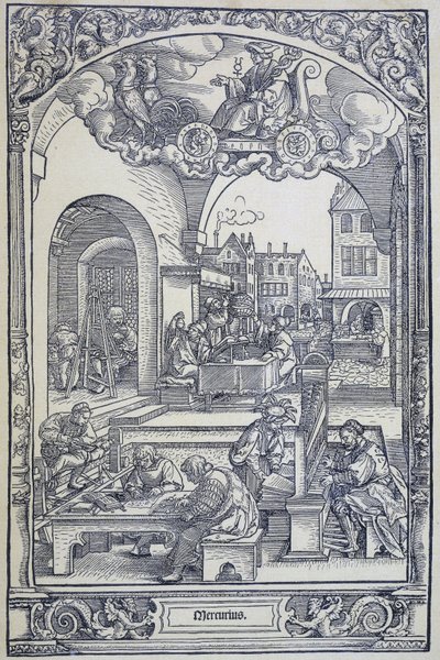 Der Planet Merkur und Künstler, Gelehrte und Techniker, ca. 1535 (Gravur) von Hans Sebald Beham