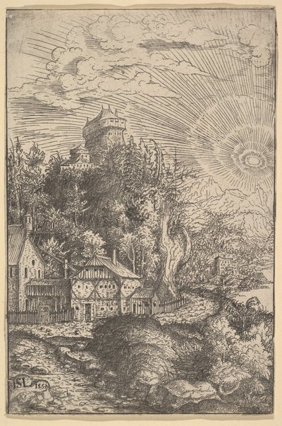 Landschaft mit einer Burg auf einem Felsen, 1553 von Hans Sebald Lautensack
