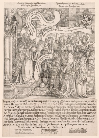 Maximilian wird von seinen Schutzheiligen dem Allmächtigen vorgestellt von Hans Springinklee