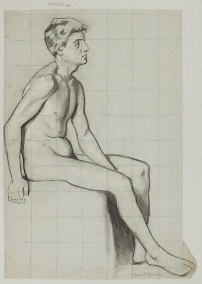 Akt eines sitzenden Mannes im Profil von Hans Thoma