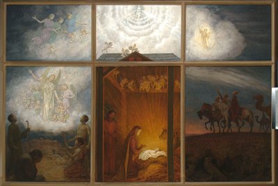 Die Jungfrau Maria betet das Kind in der Krippe an von Hans Thoma