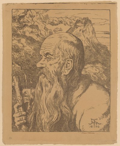 Mystischer Wanderer vor den Alpen von Hans Thoma