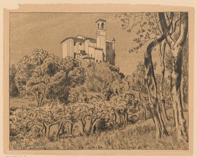 Ansicht der Kirche St. Nikolaus der Wundertäter auf dem Hügel in Gardone Riviera am Gardasee, Lombardei von Hans Thoma