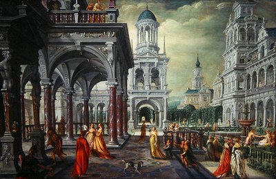 Bathseba und David mit architektonischem Hintergrund von Hans Vredeman de Vries