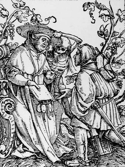 Tod und der Kardinal, aus Der Totentanz, graviert von Hans Lutzelburger, ca. 1538 von Hans after Holbein the Younger