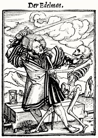 Tod und der Edelmann, aus Der Totentanz, graviert von Hans Lutzelburger, ca. 1538 von Hans after Holbein the Younger