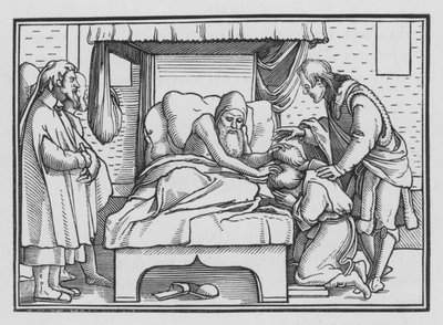 Jakob segnet Joseph und seine zwei Söhne, Genesis XLVIII, 14 von Hans after Holbein the Younger