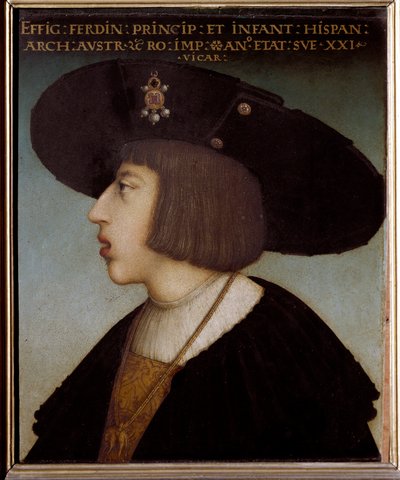 Porträt von Ferdinand I., Heiliger Römischer Kaiser und König von Böhmen und Ungarn, im Alter von 21 Jahren (mit dem Orden vom Goldenen Vlies) von Hans or Johan Maler