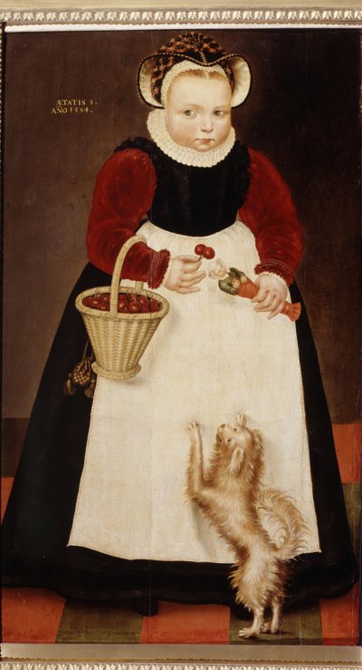 Porträt eines kleinen Mädchens mit einem Korb Kirschen und einer kleinen Puppe von Hans the Elder Bock