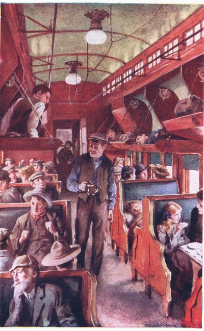 Innenraum eines kanadischen Auswandererzuges um 1900 von Harold Copping