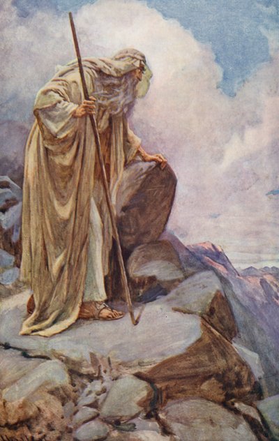 Altes Testament: Moses auf dem Berg Pisgah (Farblithographie) von Harold Copping