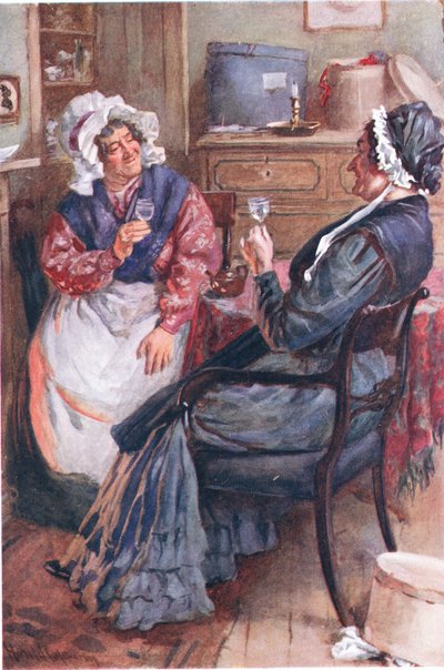 Sarah Gamp und Betsey Prig, Illustrationen für Charakter-Skizzen aus Dickens, zusammengestellt von B.W. Matz, 1924 von Harold Copping