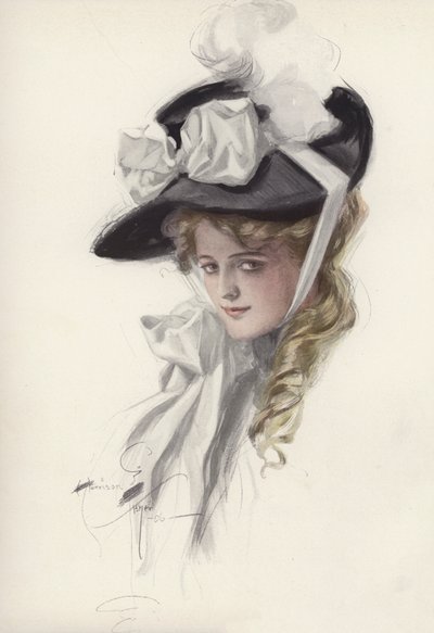 Porträt einer Frau mit schickem Hut von Harrison Fisher