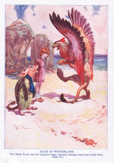 Die falsche Schildkröte und der Greif begannen feierlich um Alice herum zu tanzen von Harry Rountree